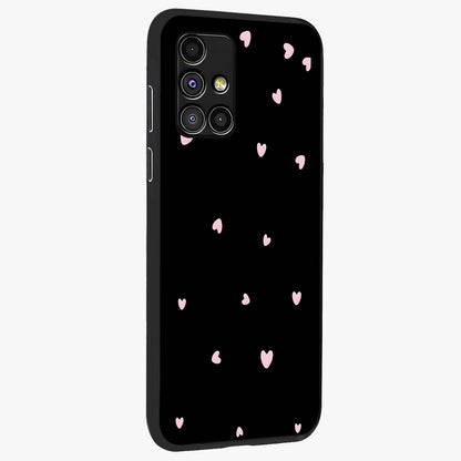 Pink Love Drops Glass Case upright view showcasing charming heart drop artwork with romantic playful theme.