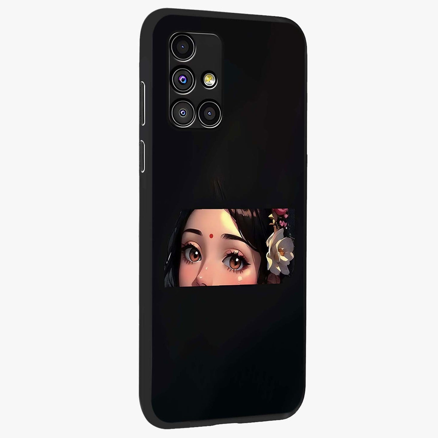 Radha Divine Embrace Glass Case upright view showcasing sacred Radha themed artwork with peaceful devotional style.
