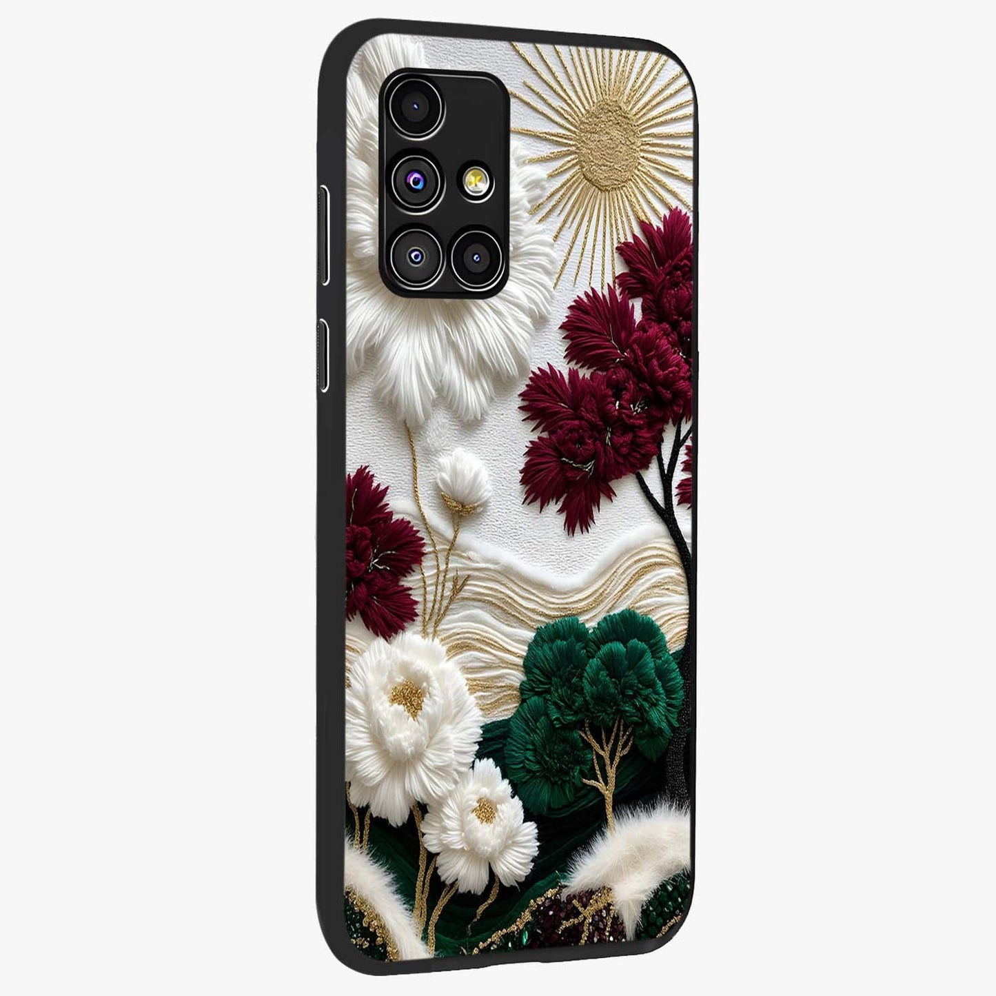 Radiant Bloom Elegance Glass Case upright view showcasing decorative flower artwork with refined botanical theme.