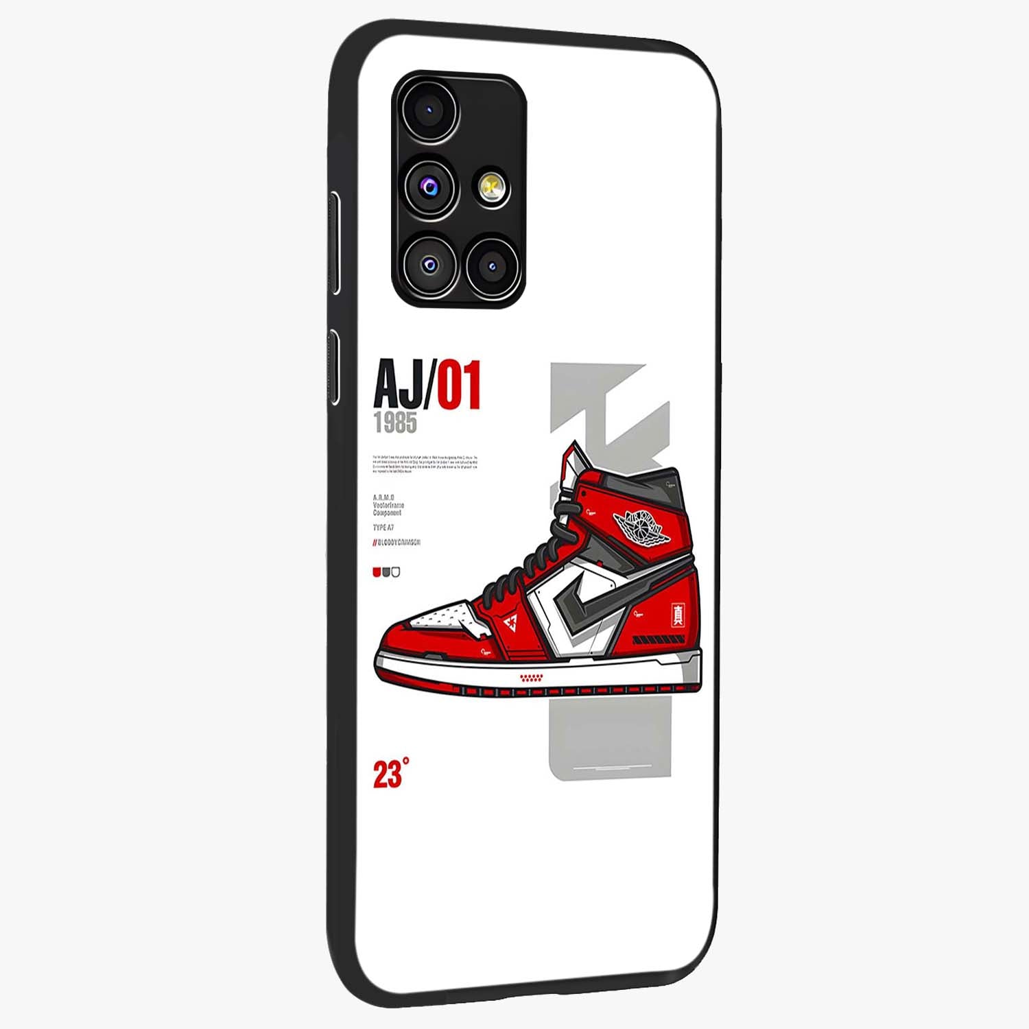 Retro Sneaker Blueprint Glass Case upright view showcasing stylish sneaker illustration with vintage streetwear theme.