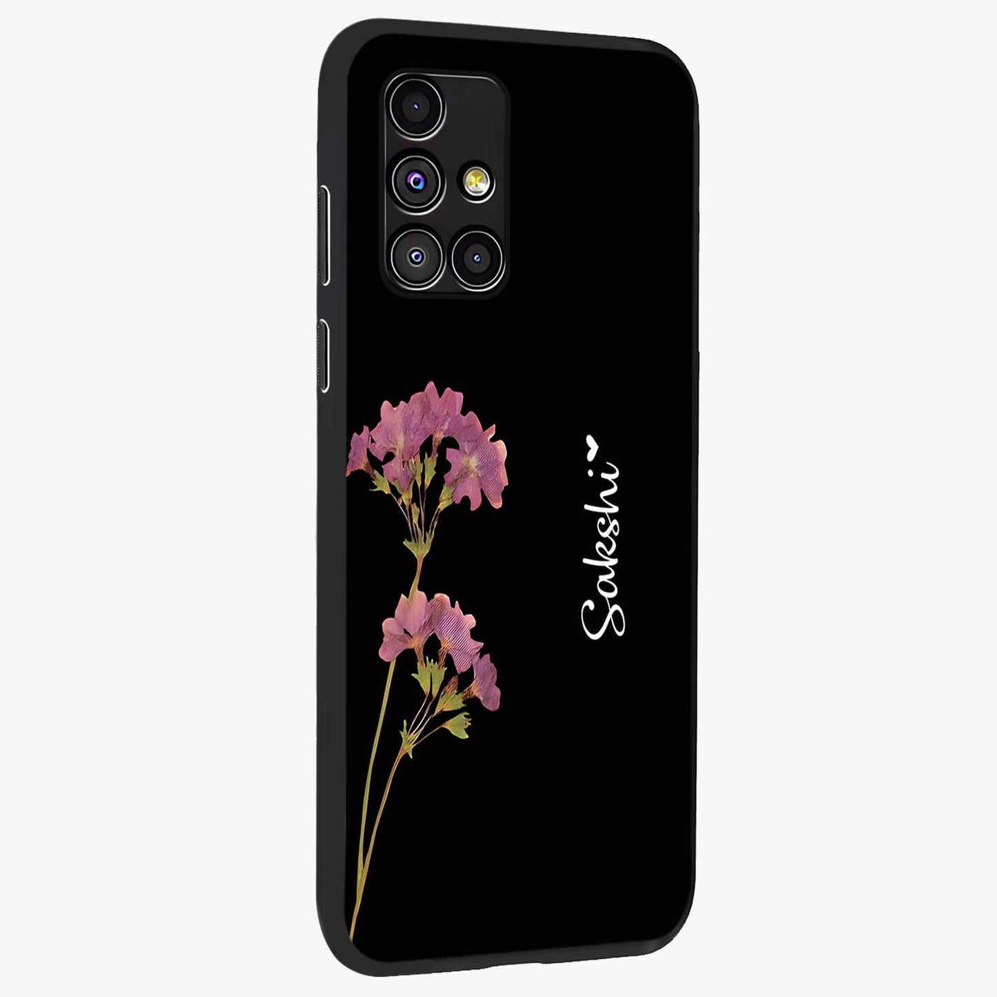 Riching Lavender Flower Custom Name Glass Case upright view showcasing elegant lavender floral artwork with personalized aesthetic.