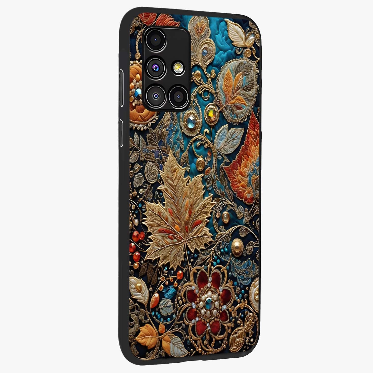 Royal Jewel Garden Glass Case upright view showcasing rich floral artwork with luxurious garden theme.