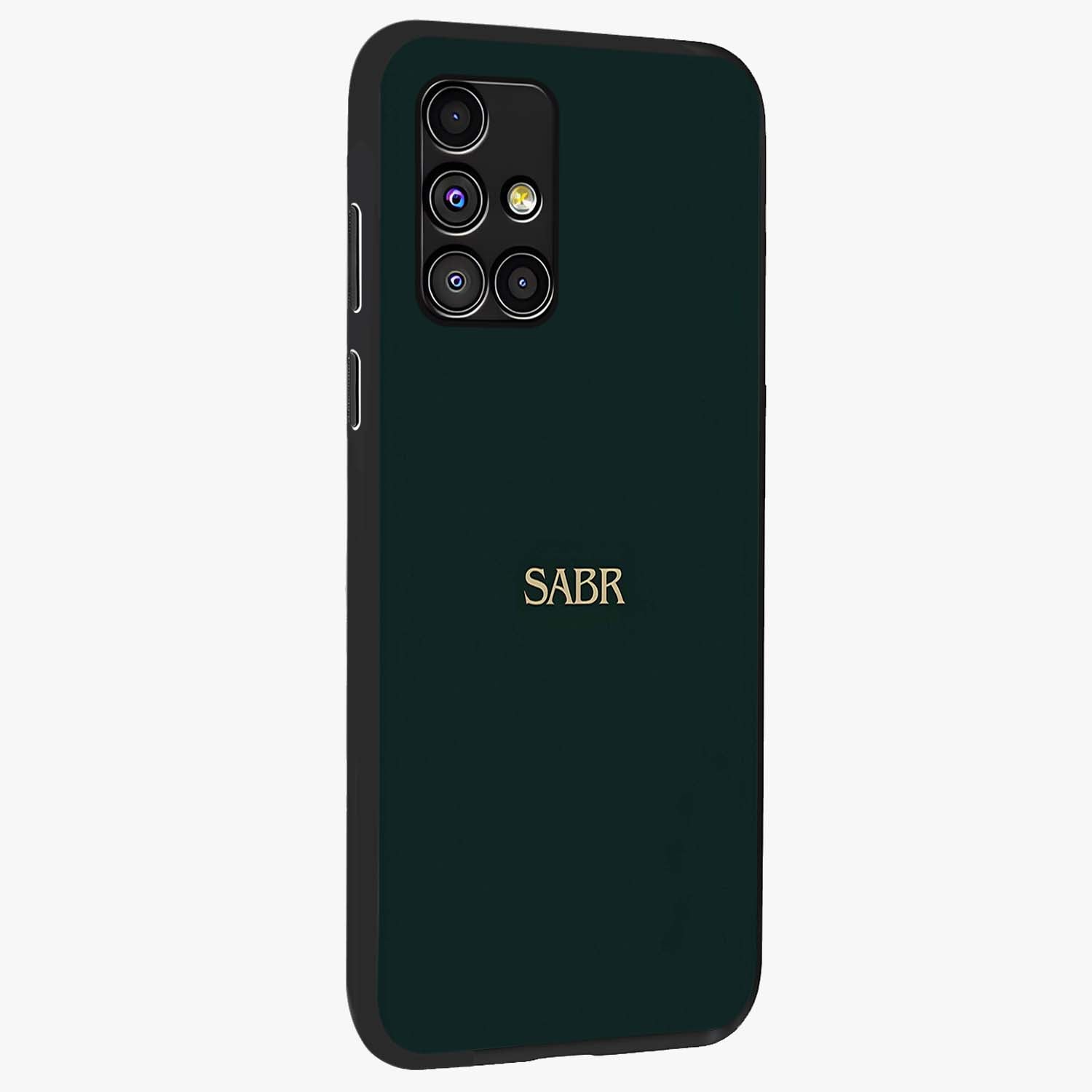 Sabr Minimal Patience Glass Case upright view showcasing calm minimalist artwork with motivational patience theme.