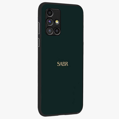 Sabr Minimal Patience Glass Case upright view showcasing calm minimalist artwork with motivational patience theme.