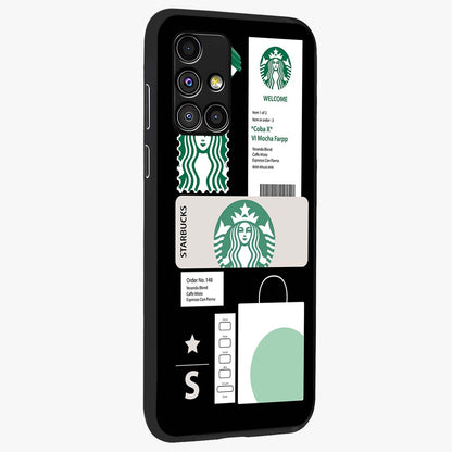 Starbucks Mocha Glass Case upright view showcasing trendy coffee inspired artwork with modern lifestyle theme.