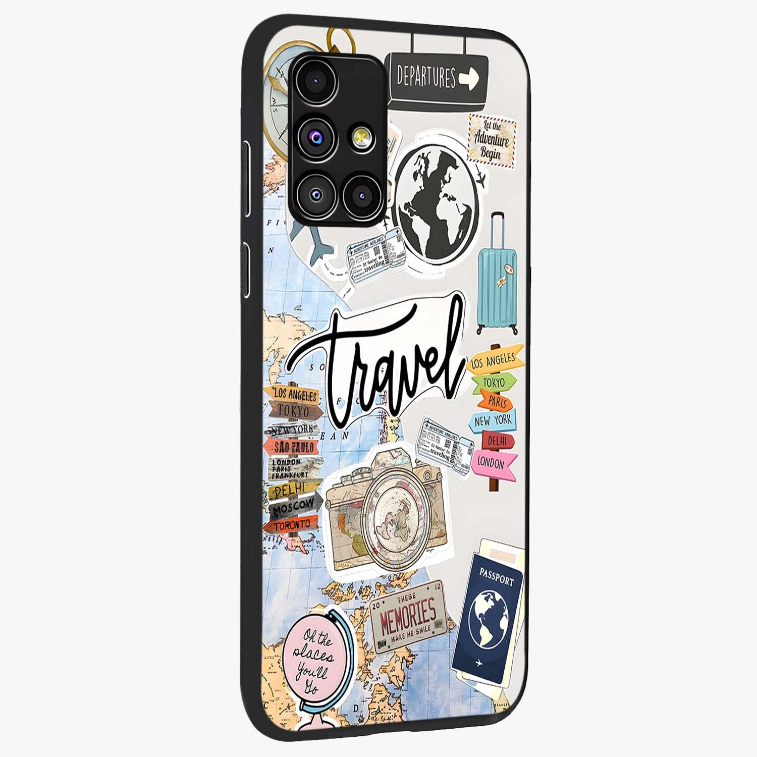 Wanderlust Journal Glass Case upright view showcasing wanderlust inspired artwork with creative exploration theme.