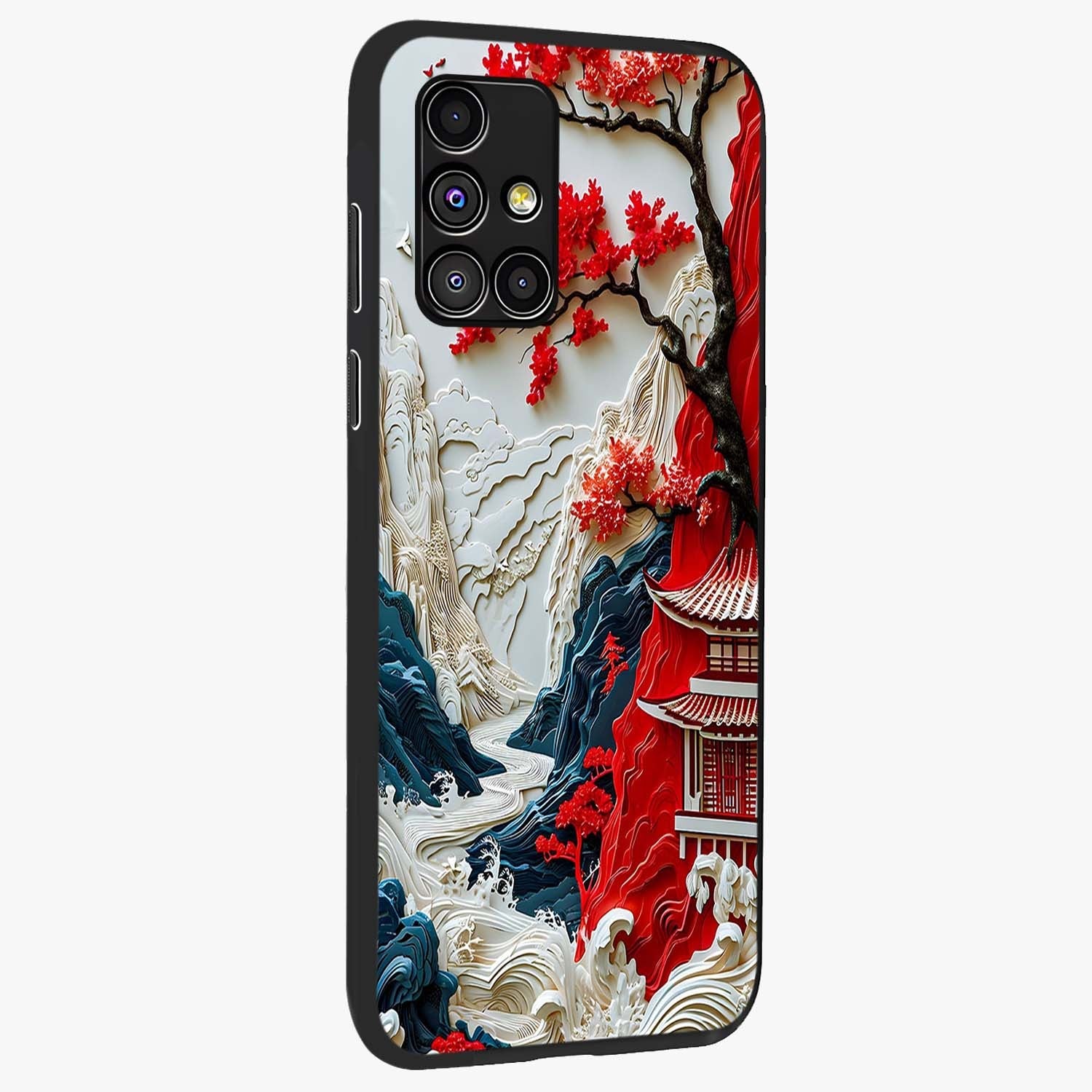 Whispers Of Sakura Waves Glass Case upright view showcasing delicate cherry blossom artwork with elegant nature theme.