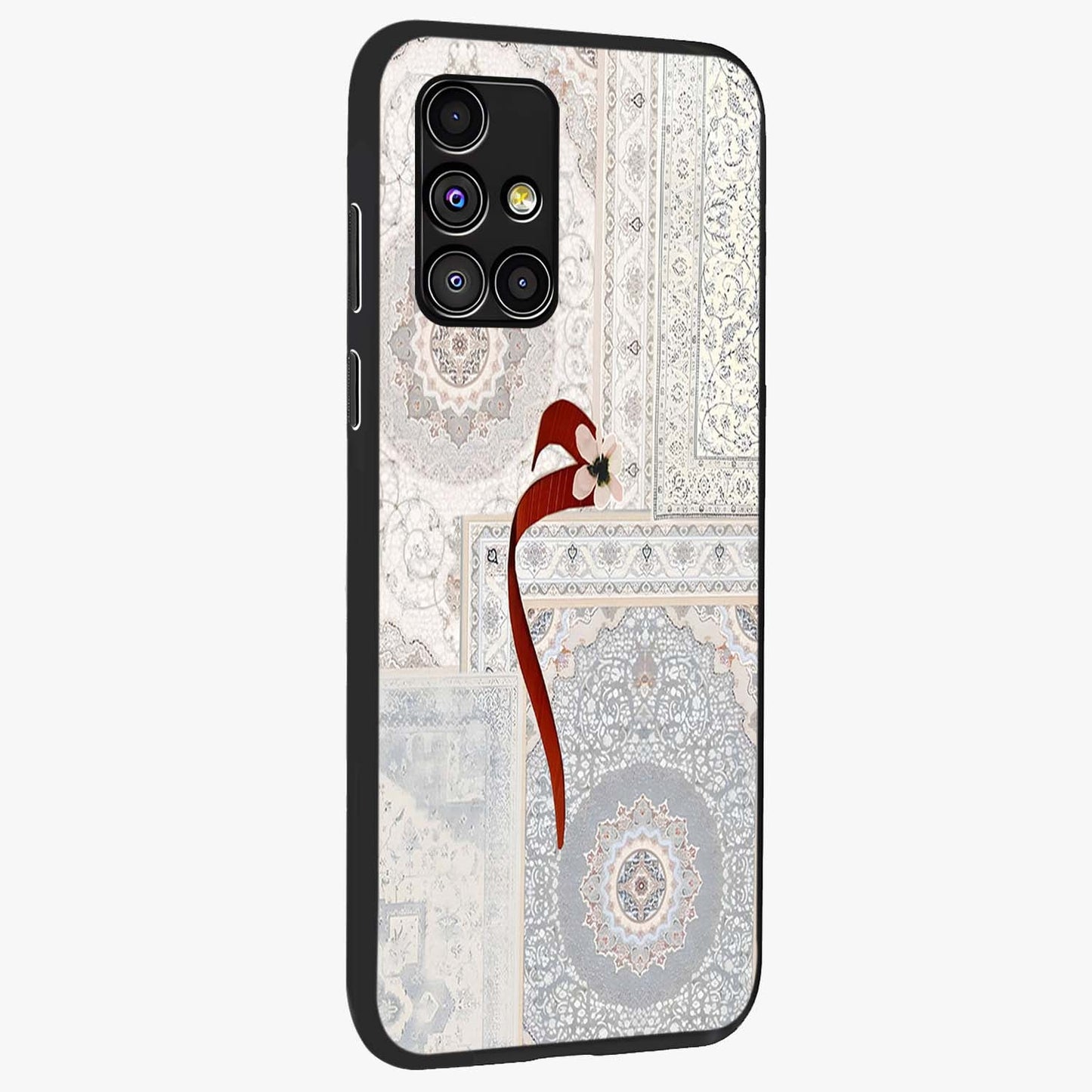 White Aesthetic Bow Glass Case upright view showcasing delicate ribbon bow artwork with cute minimalist theme.