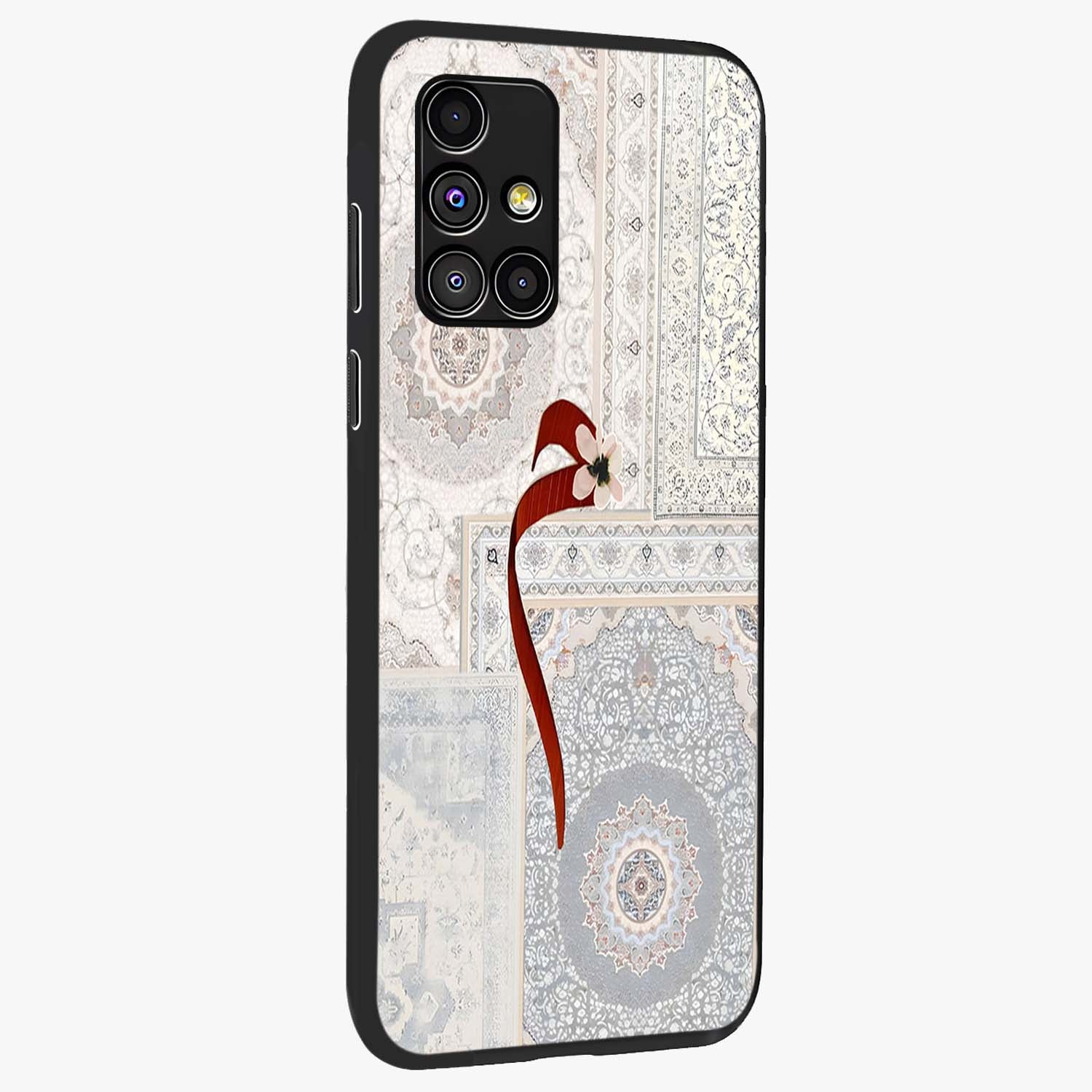 White Aesthetic Bow Glass Case upright view showcasing delicate ribbon bow artwork with cute minimalist theme.