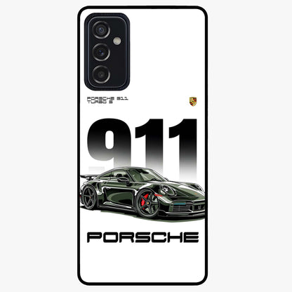 911 Turbo Dominance Glass Case showing clean flat back view with bold 911 sports car artwork and glossy glass finish.