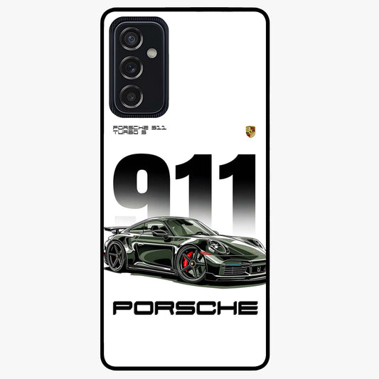 911 Turbo Dominance Glass Case showing clean flat back view with bold 911 sports car artwork and glossy glass finish.