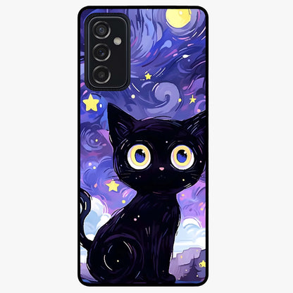 Abstract Cat Art Glass Case showing flat back view with artistic cat illustration and glossy glass finish.