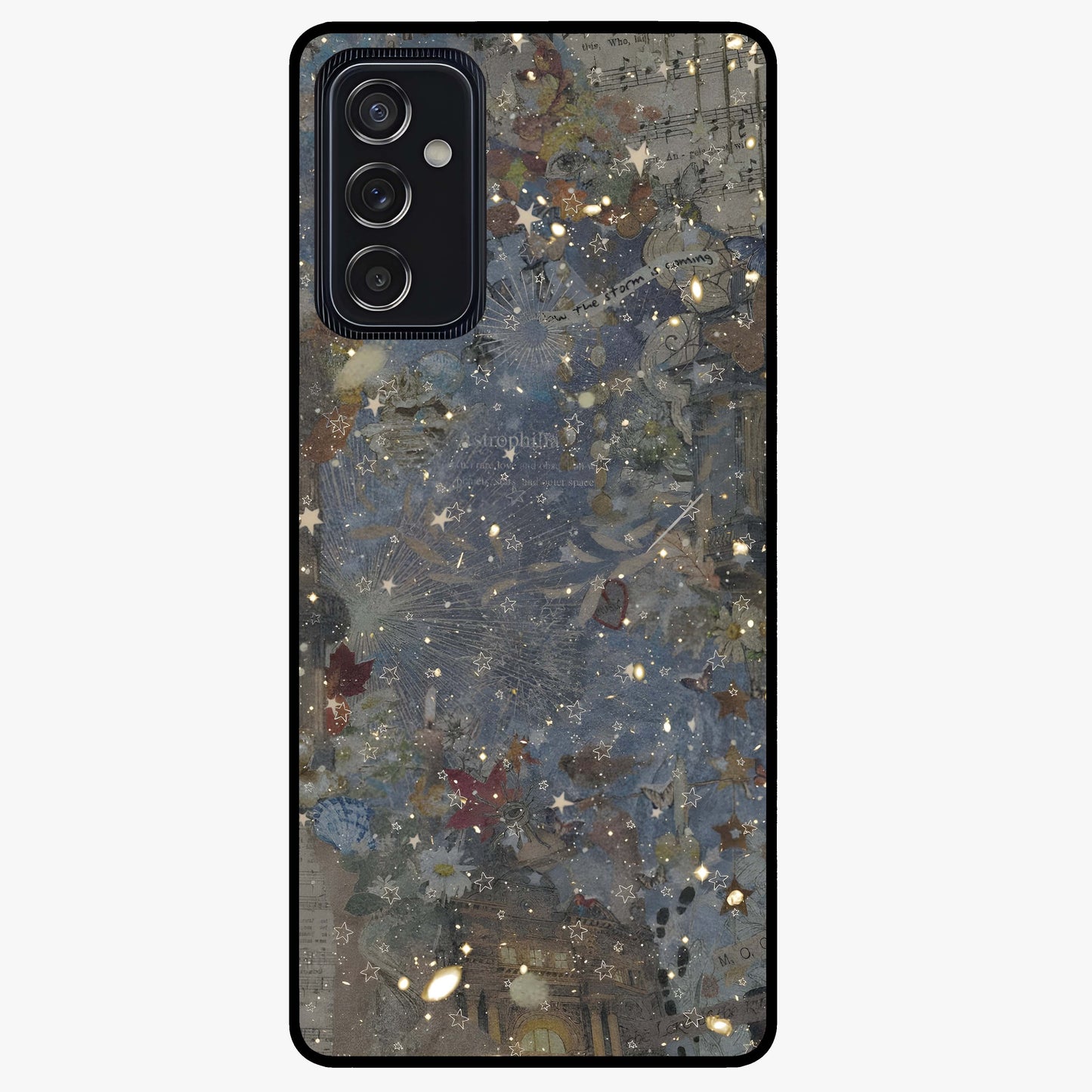Aesthetic Astrolophia Glass Case showing flat back view with dreamy aesthetic design and glossy glass finish.