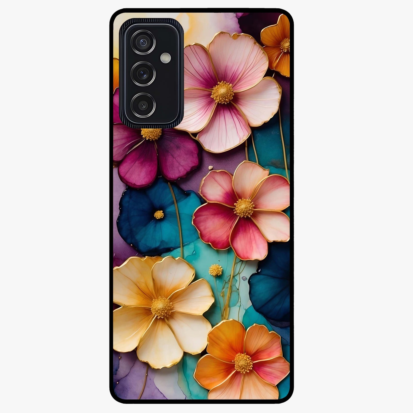 Artlyn Grace Flower Pattern Glass Case showing flat back view with elegant floral pattern artwork and glossy glass finish.
