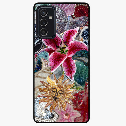 Beaded Garden Fantasy Glass Case showing flat back view with dreamy garden bead artwork and glossy glass finish.