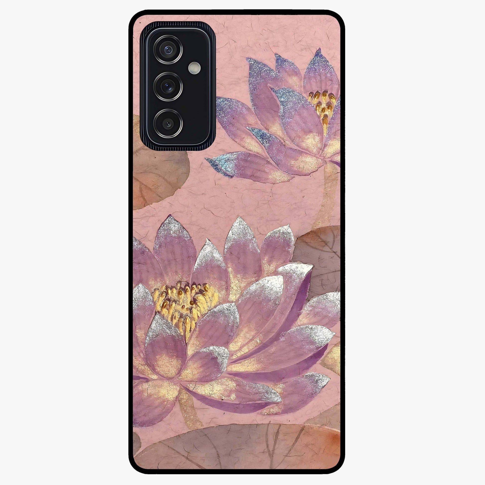 Blossom Mist Lotus Glass Case showing flat back view with serene lotus blossom artwork and glossy glass finish.