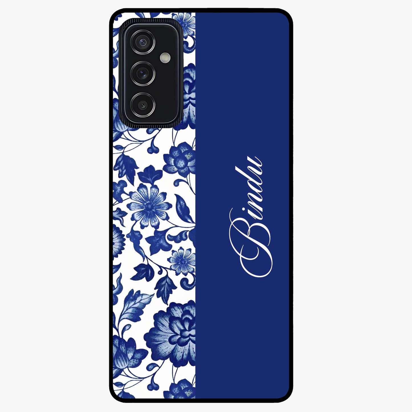 Blue Vintage Floral Pattern Glass Case upright view showcasing timeless floral illustration with vintage inspired style.