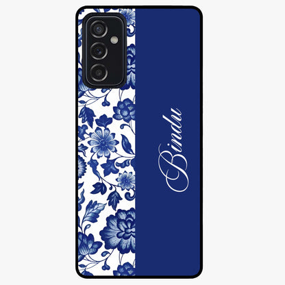 Blue Vintage Floral Pattern Glass Case upright view showcasing timeless floral illustration with vintage inspired style.