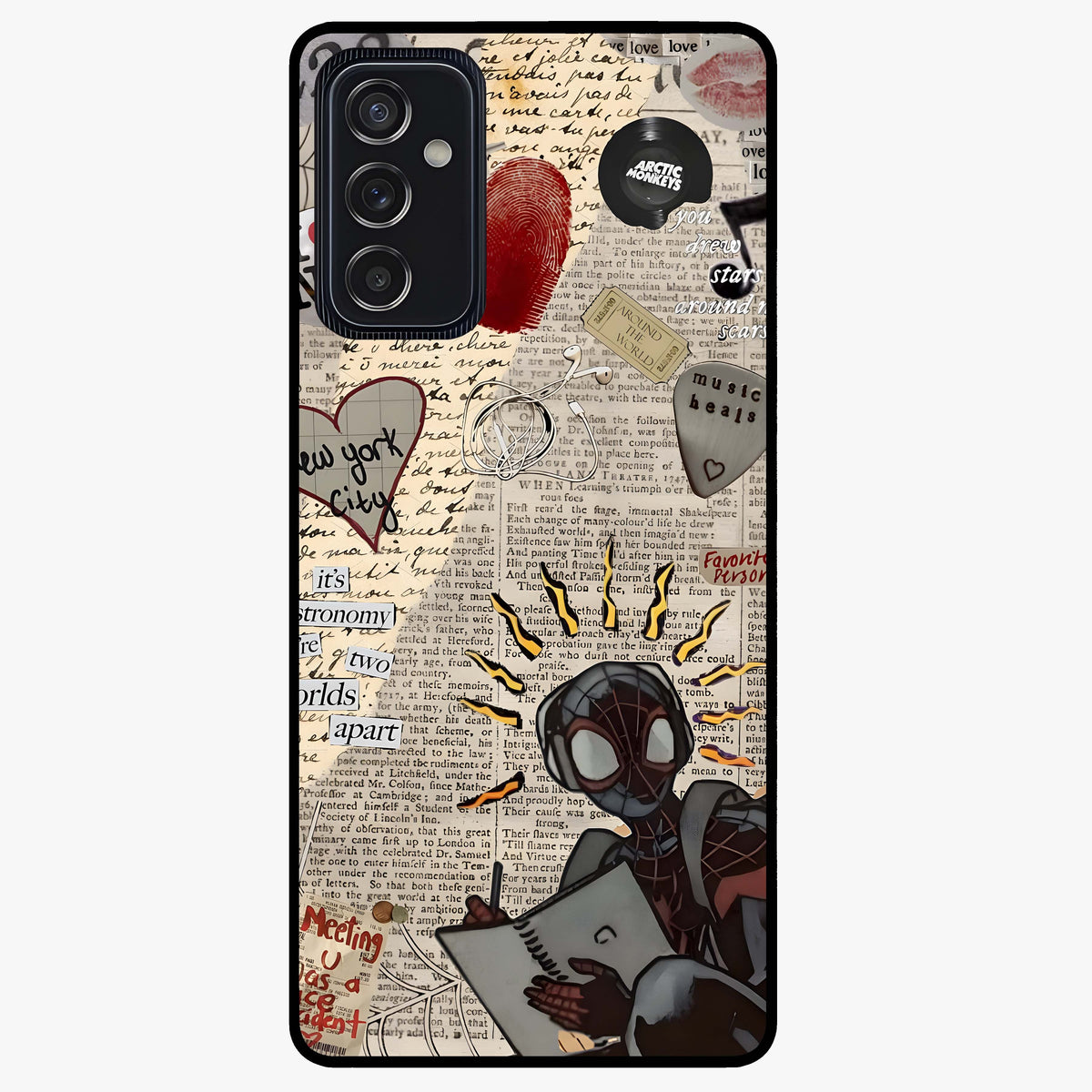 City Dream Sketch Glass Case showing flat back view with artistic city skyline sketch artwork and glossy glass finish.