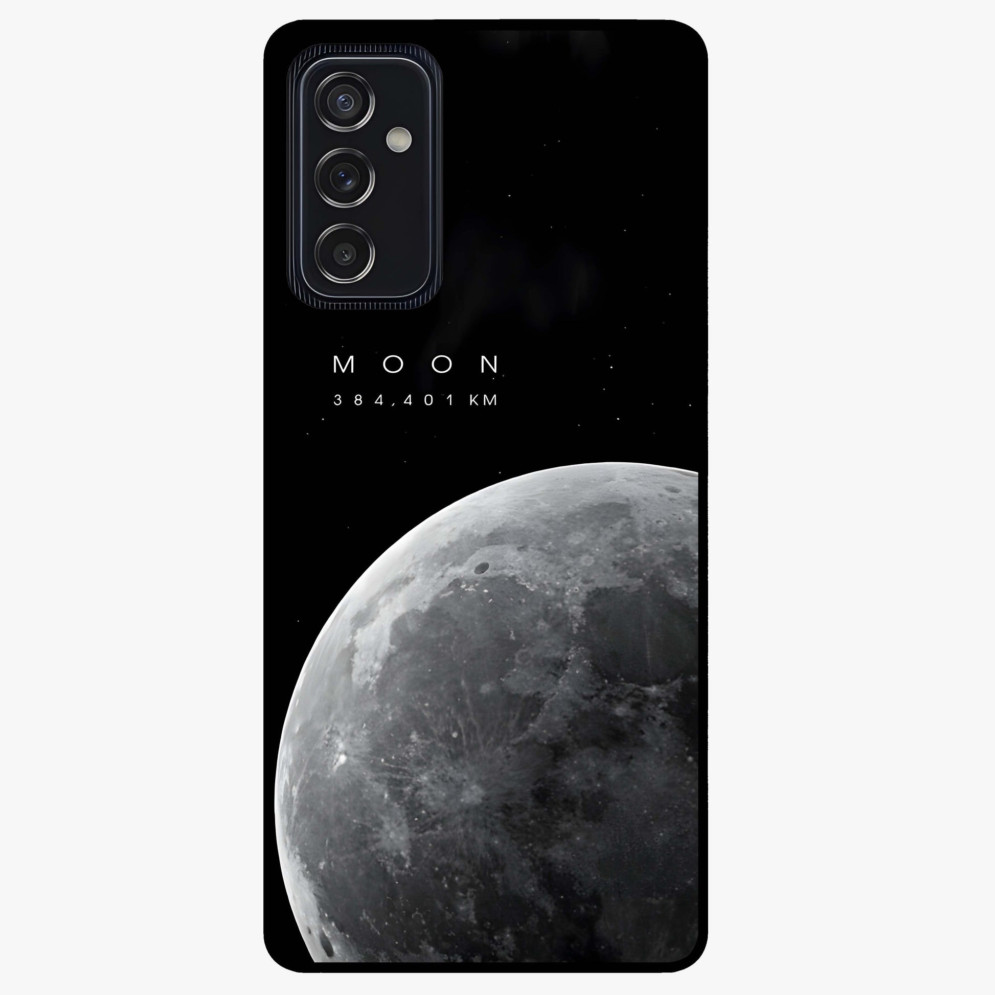 Cosmic Moon Glow Glass Case showing flat back view with glowing moon artwork and glossy glass finish.