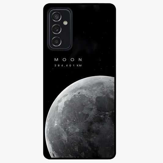 Cosmic Moon Glow Glass Case showing flat back view with glowing moon artwork and glossy glass finish.