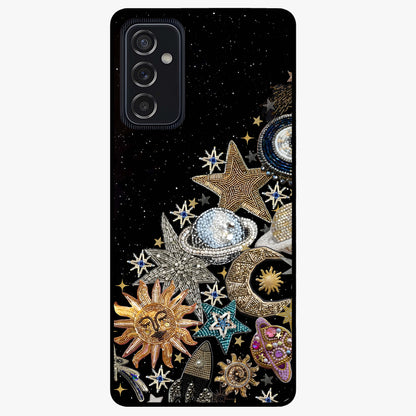Cosmic Sparkle Dreams Glass Case showing flat back view with sparkling cosmic artwork and glossy glass finish.