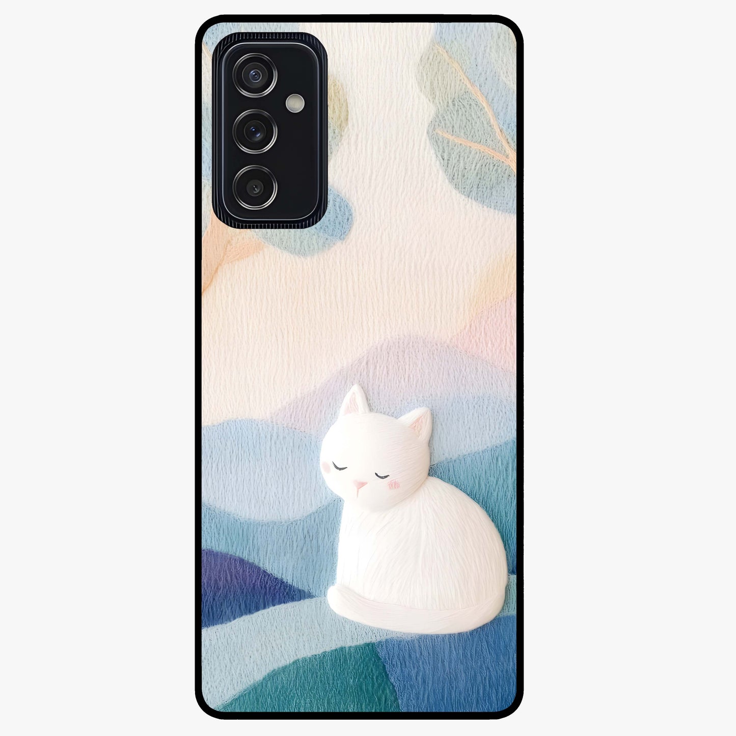 Cotton Dream Cat Glass Case showing flat back view with soft dreamy cat artwork and glossy glass finish.