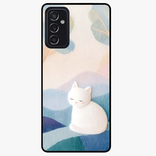 Cotton Dream Cat Glass Case showing flat back view with soft dreamy cat artwork and glossy glass finish.