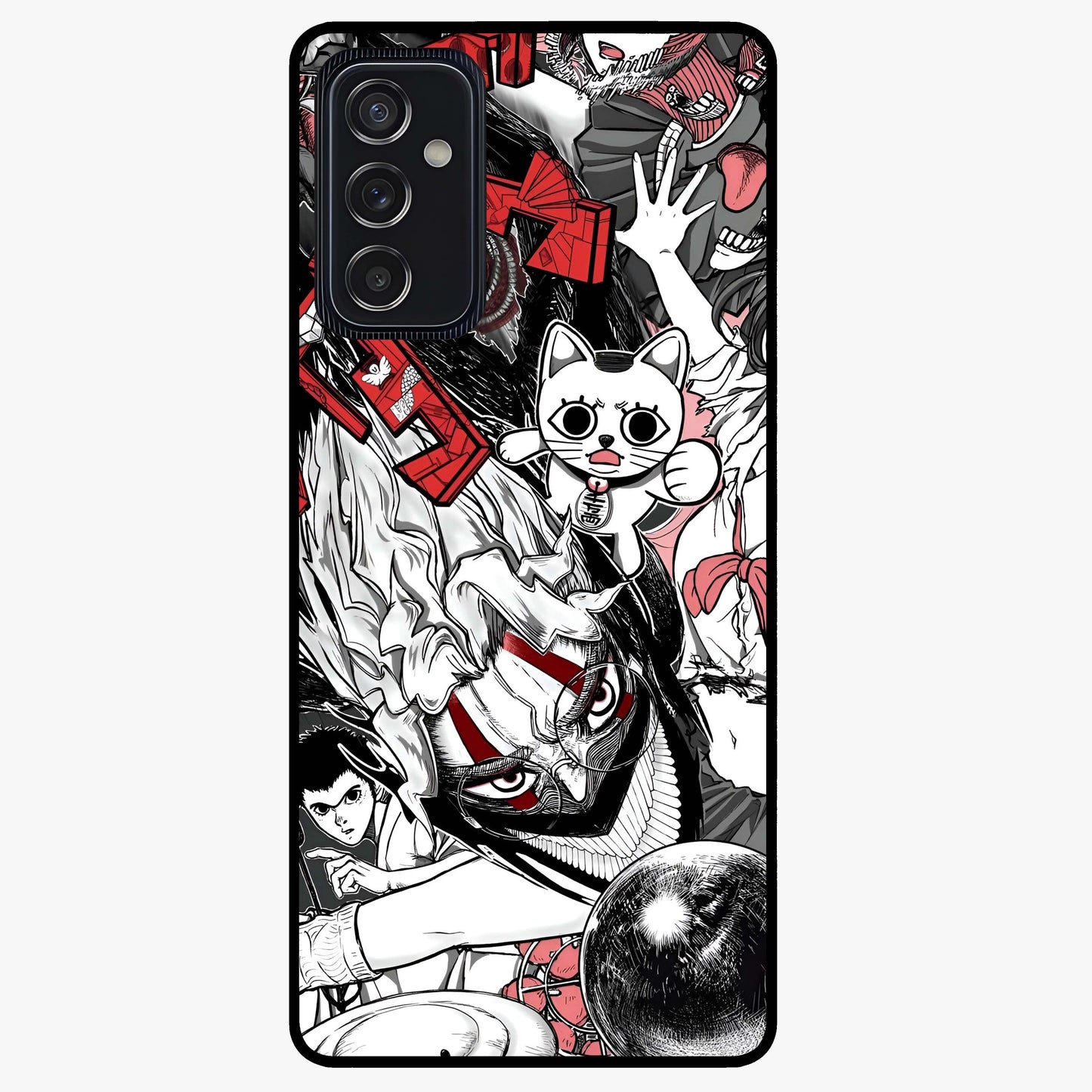Crimson Chaos Panel Glass Case showing flat back view with bold crimson abstract artwork and glossy glass finish.