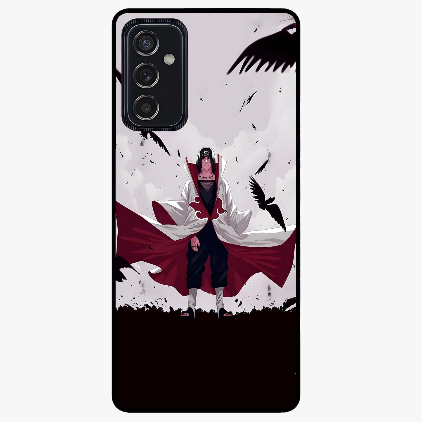 Crimson Crow Ascension Glass Case showing flat back view with mystical crow artwork and glossy glass finish.
