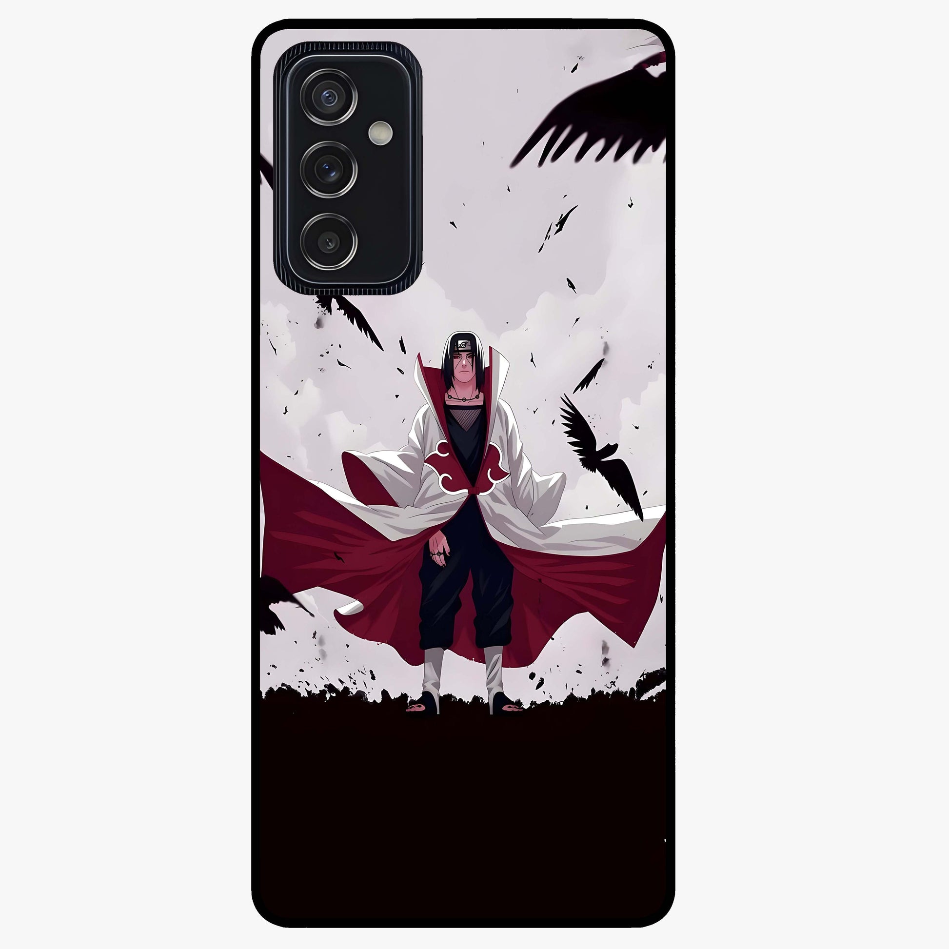Crimson Crow Ascension Glass Case showing flat back view with mystical crow artwork and glossy glass finish.