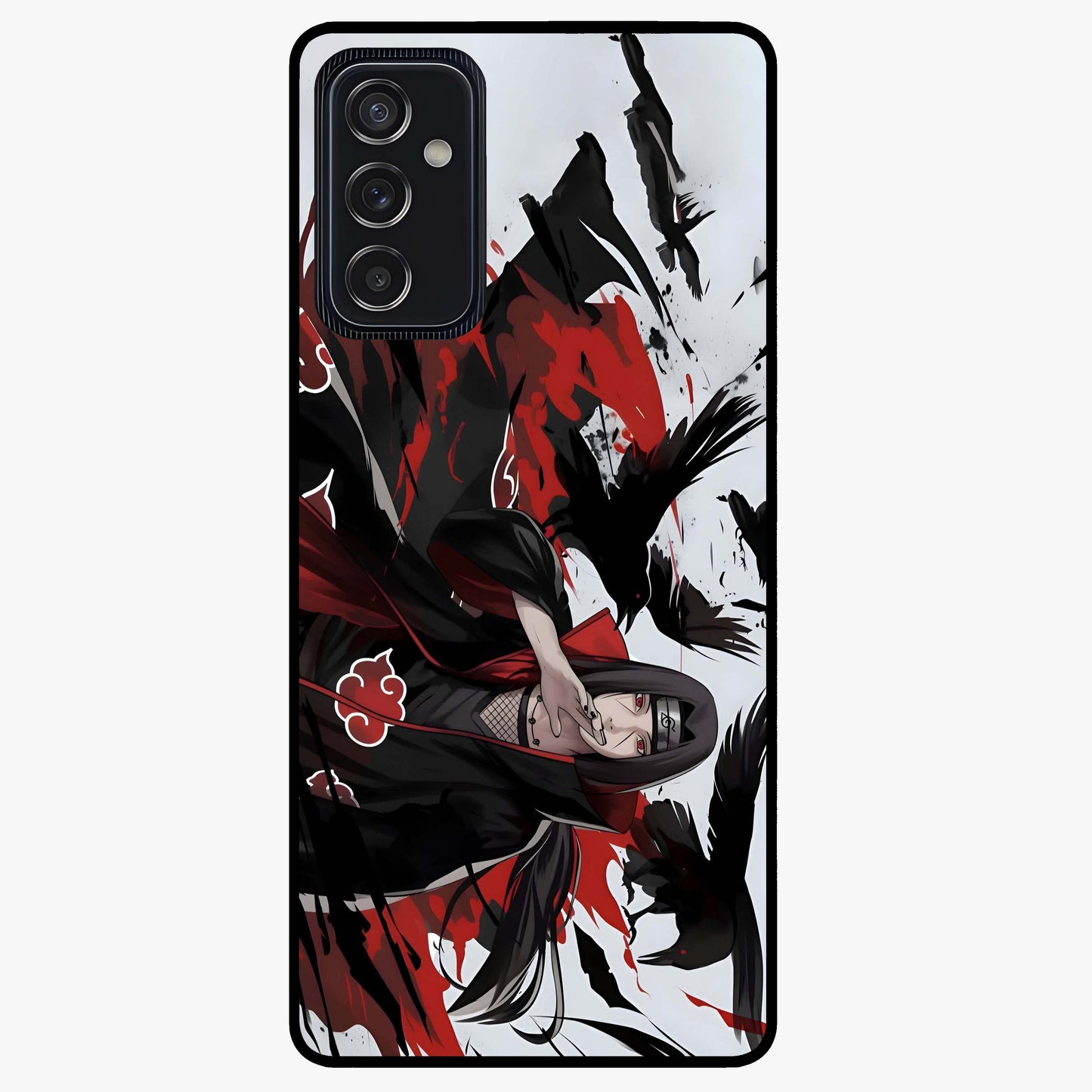 Crimson Crow Illusion Glass Case showing flat back view with artistic crow illusion artwork and glossy glass finish.