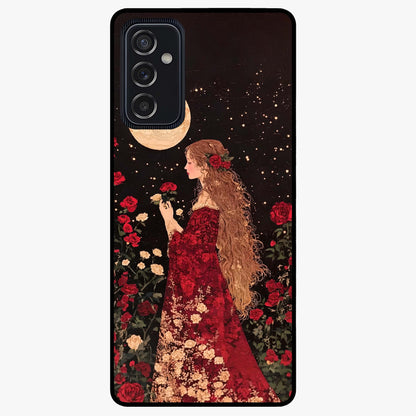 Crimson Dreams Glass Case showing flat back view with dreamy crimson artwork and glossy glass finish.