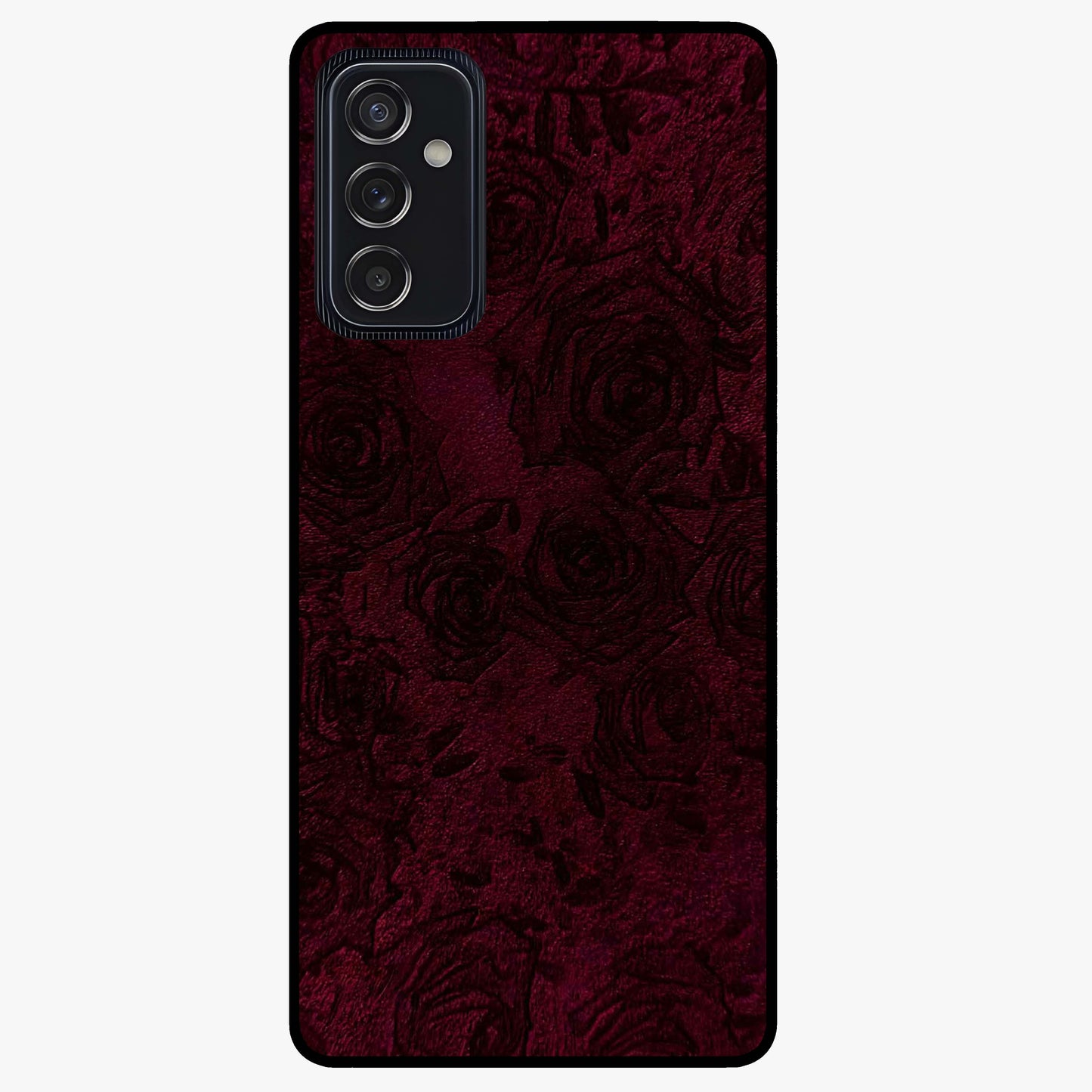 Crimson Fade Flow Glass Case showing flat back view with flowing crimson gradient artwork and glossy glass finish.