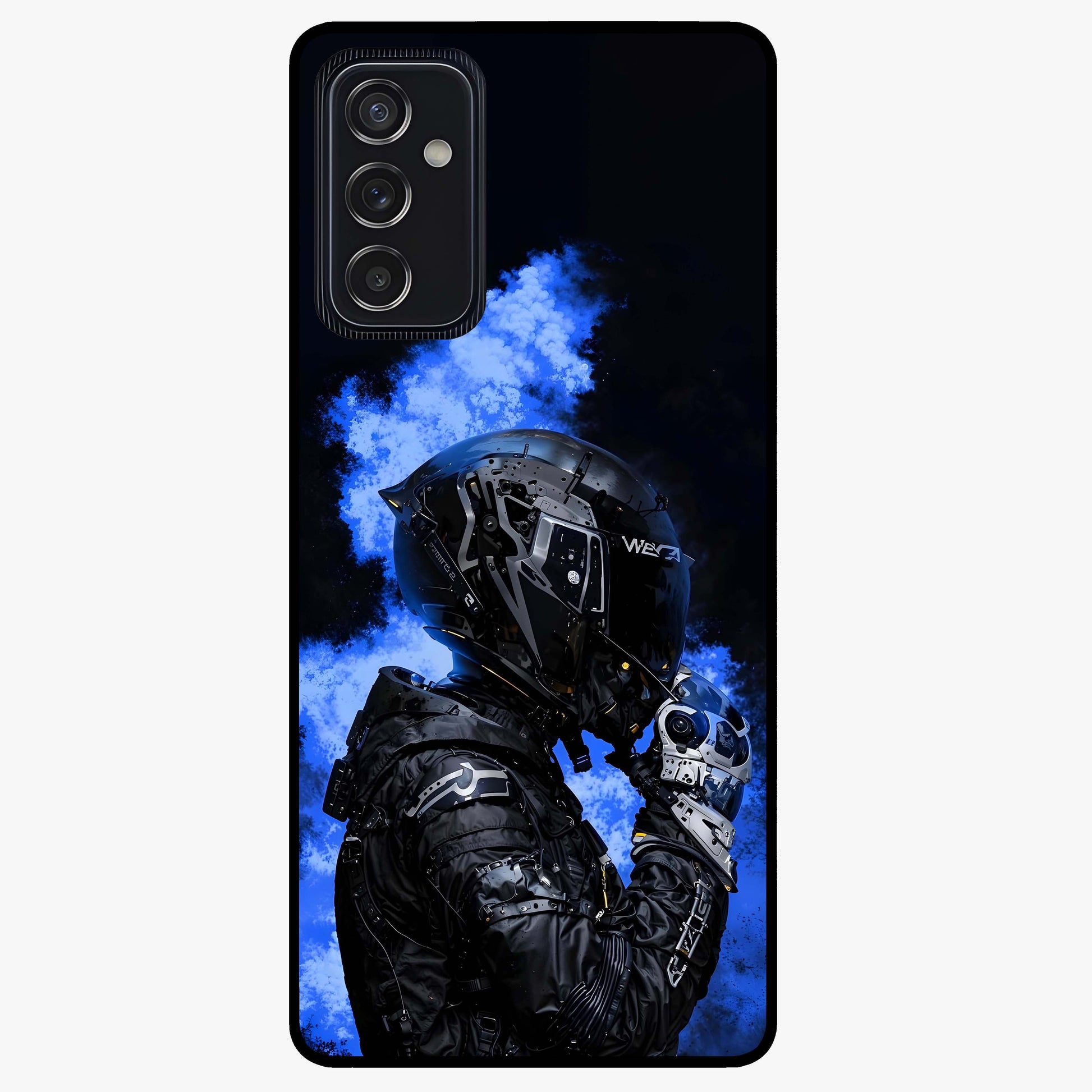 Cyber Sentinel Protocol Glass Case showing flat back view with futuristic cyber themed artwork and glossy glass finish.