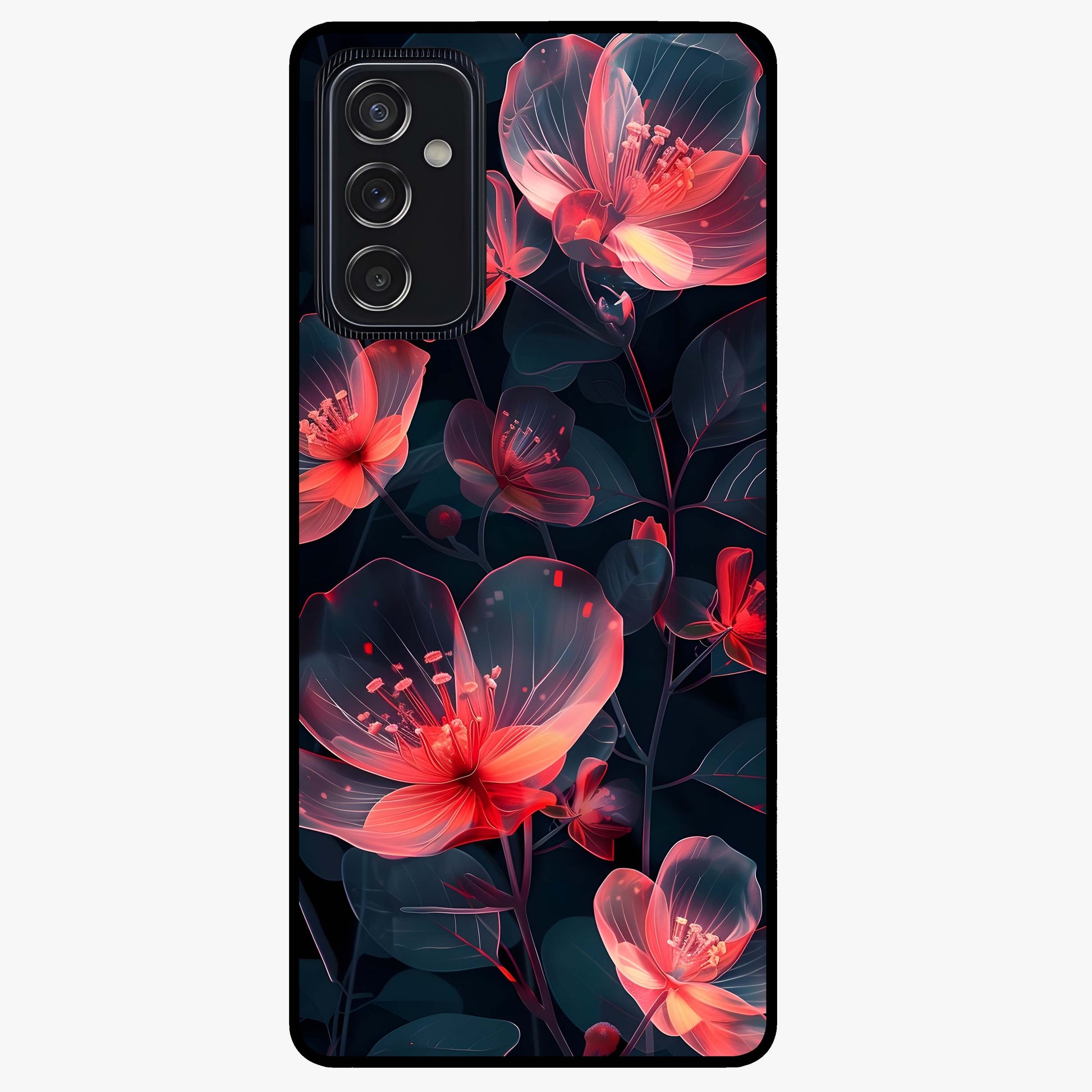 Dark Shade of Flower Glass Case showing flat back view with elegant dark floral artwork and glossy glass finish.