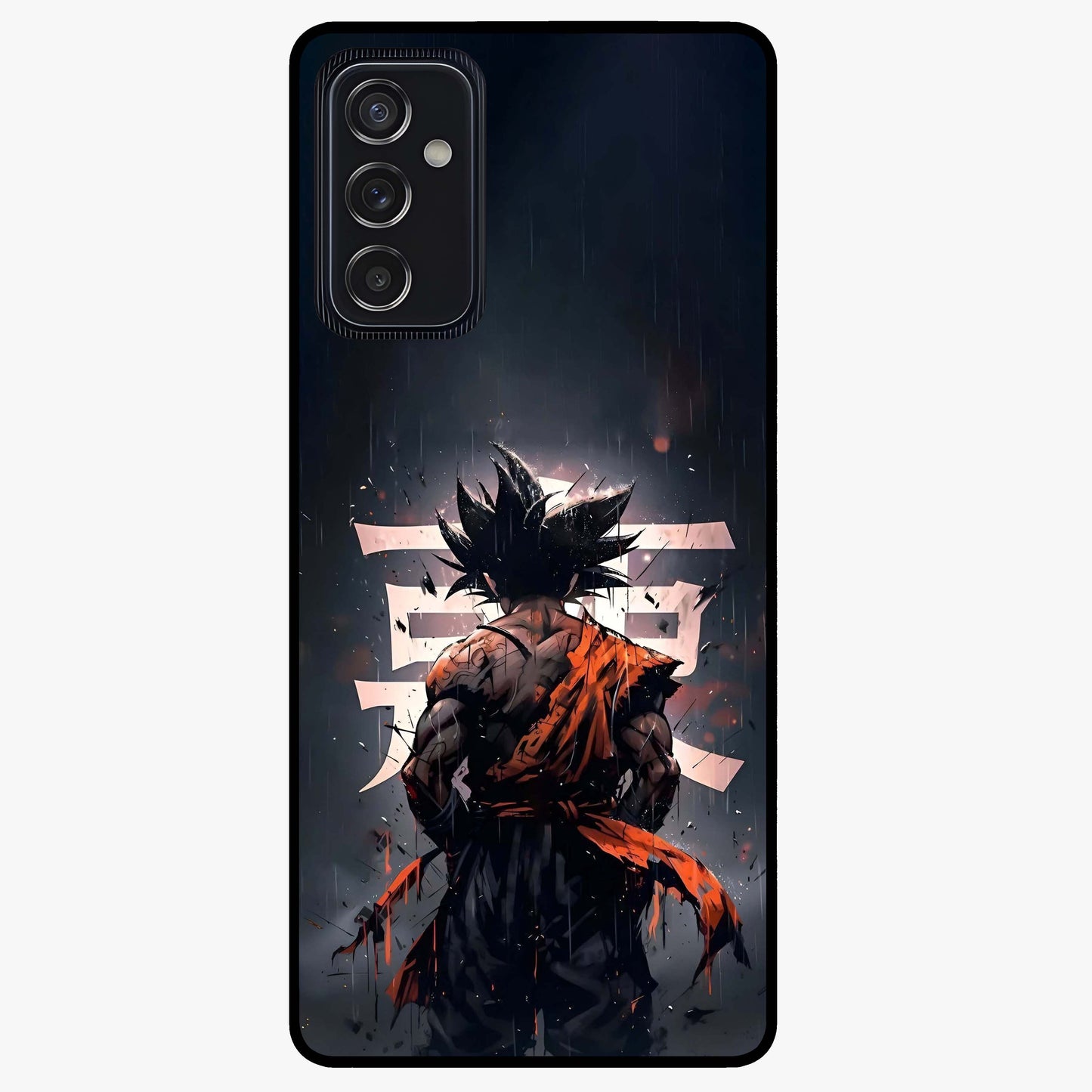 Dark Warrior In Rain Glass Case showing flat back view with warrior artwork in rainy atmosphere and glossy glass finish.