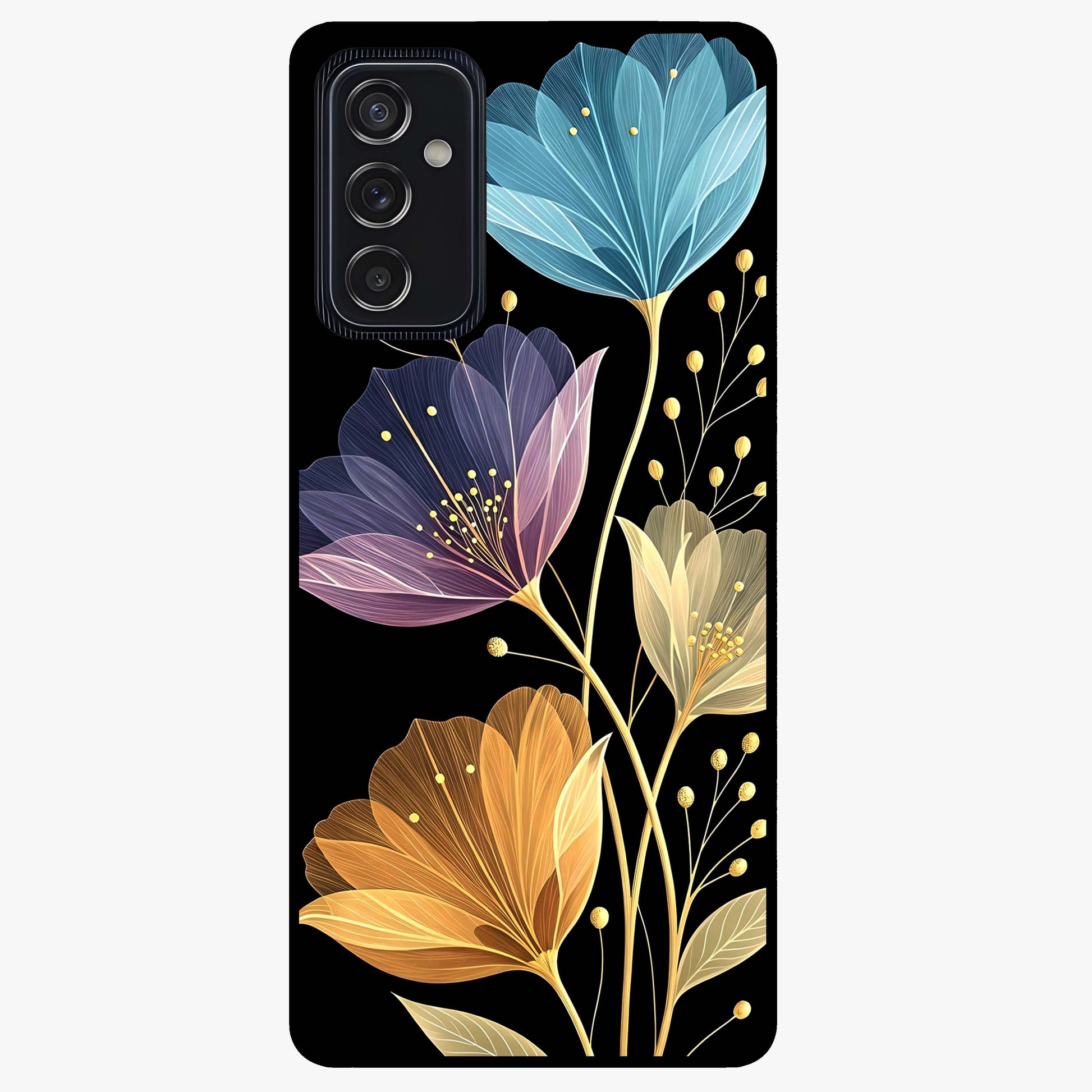 Delicate Multicolor Flowers Glass Case showing flat back view with vibrant floral artwork and glossy glass finish.