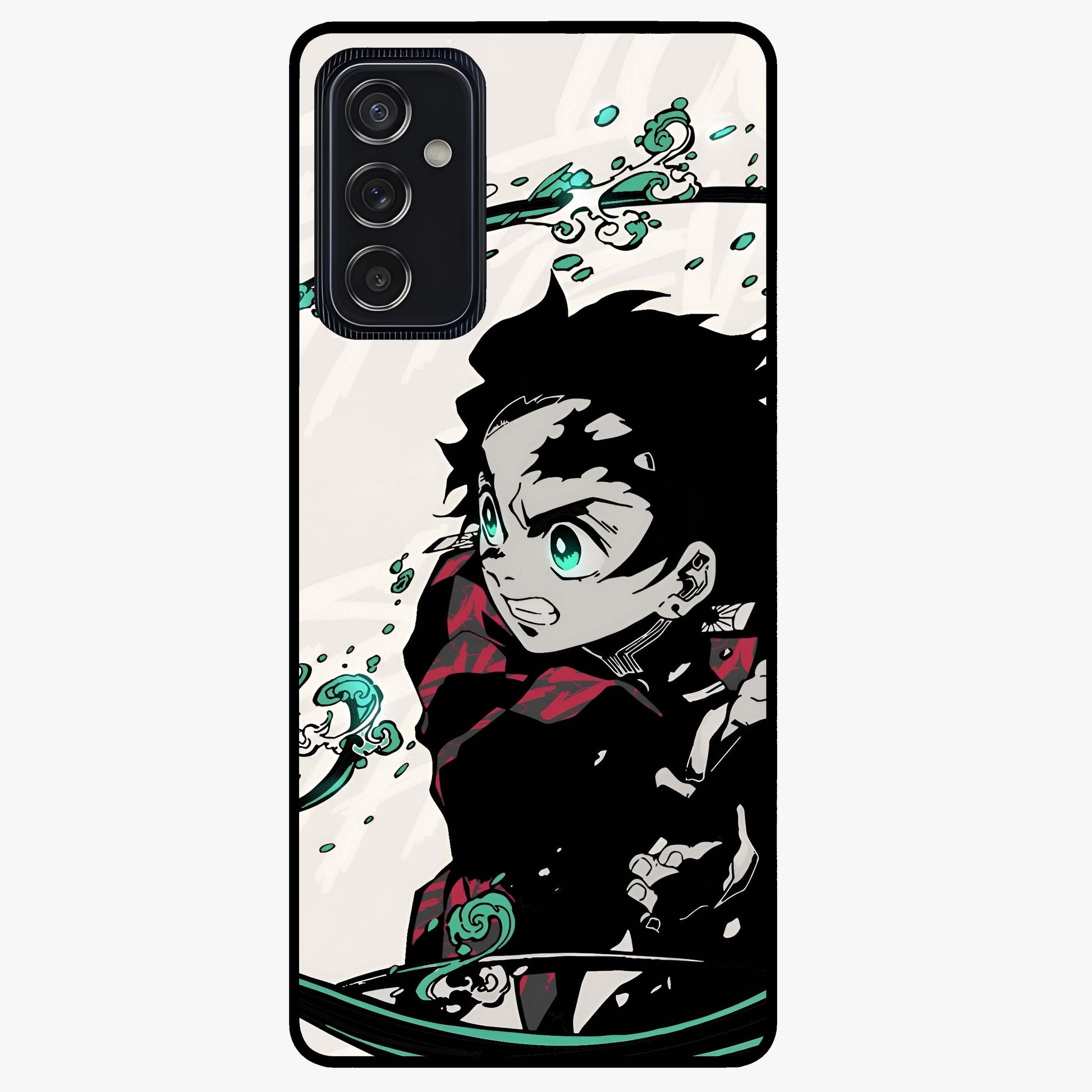 Demon Slayer Glass Case showing flat back view with bold anime inspired artwork and glossy glass finish.