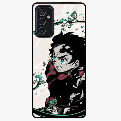 Demon Slayer Glass Case showing flat back view with bold anime inspired artwork and glossy glass finish.