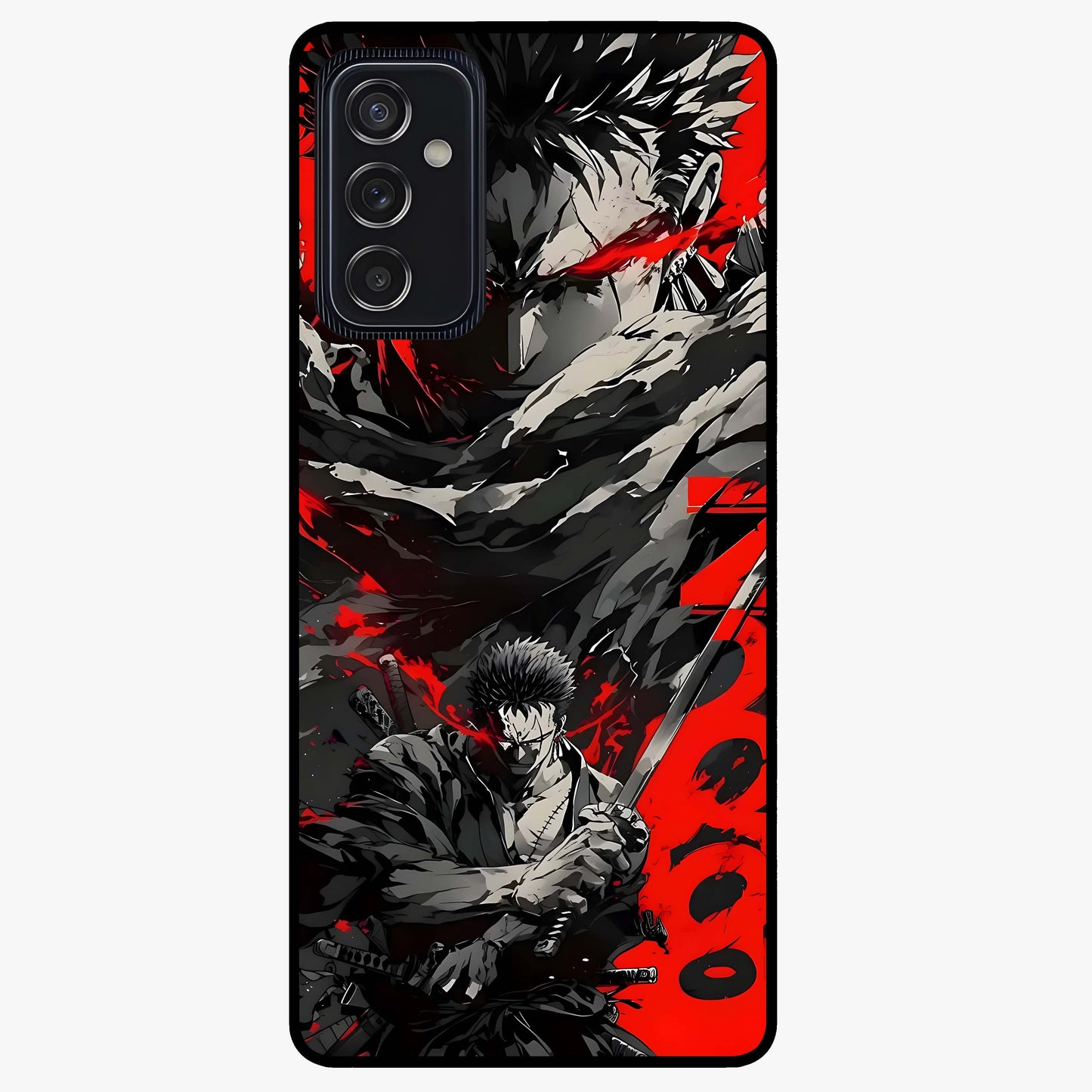 Demon Sword Resolve Glass Case showing flat back view with fierce sword warrior artwork and glossy glass finish.