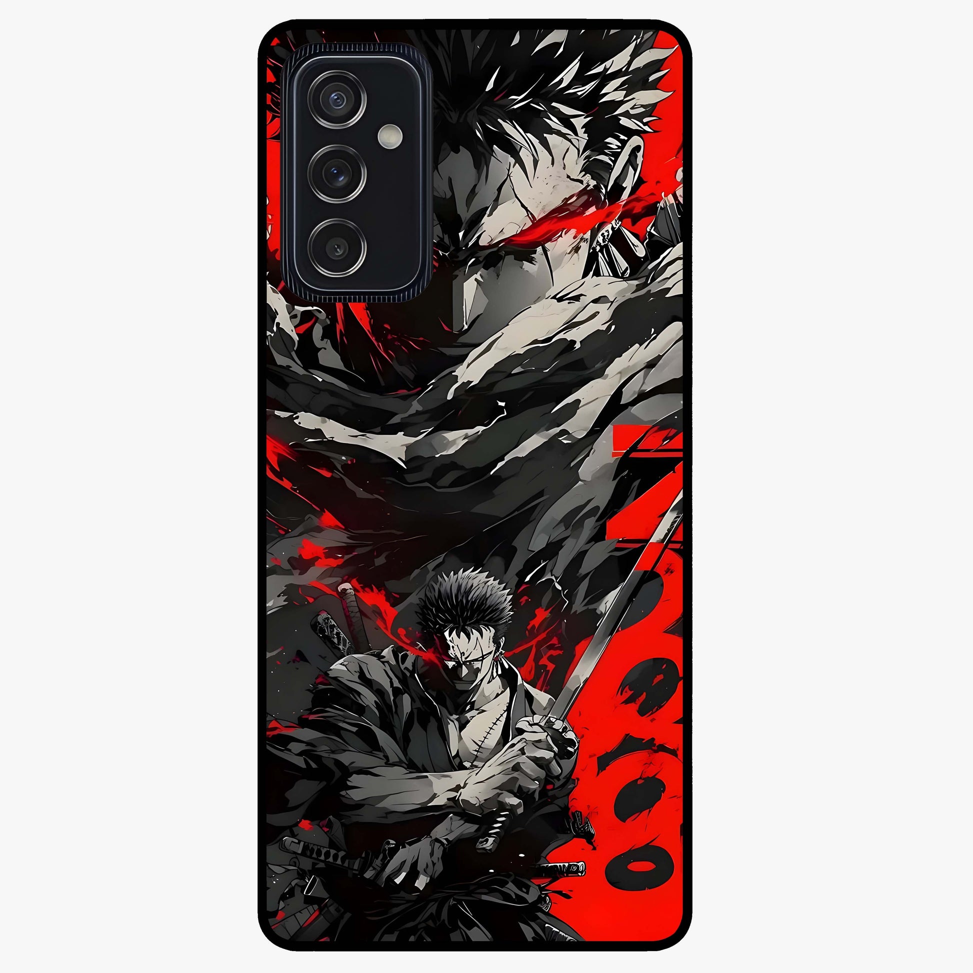 Demon Sword Resolve Glass Case showing flat back view with fierce sword warrior artwork and glossy glass finish.