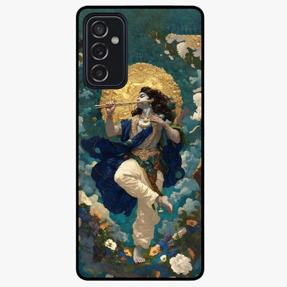 Divine Krishna Art Glass Case showing flat back view with Lord Krishna artwork and glossy glass finish.