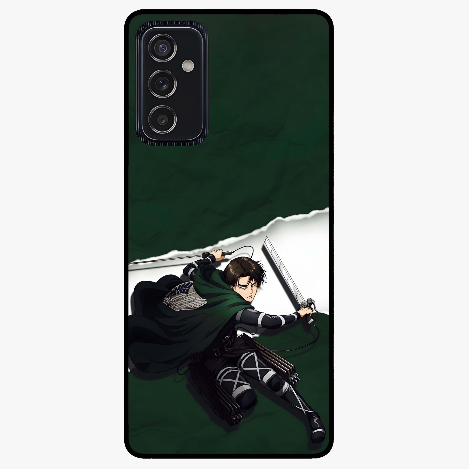 Emerald War Vanguard Glass Case showing flat back view with powerful warrior themed artwork and glossy glass finish.