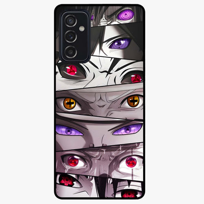 Eyes of Destiny Glass Case showing flat back view with striking eye themed artwork and glossy glass finish.