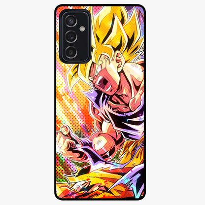 Firing Goku Glass Case showing flat back view with powerful anime inspired artwork and glossy glass finish.