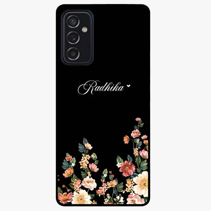Floral Design With a Custom Personalized Name Glass Case showing flat back view with floral artwork and personalized name design.