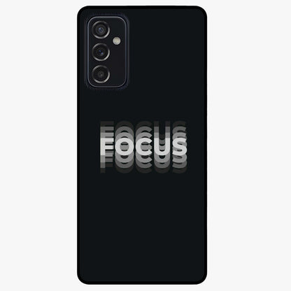 Focus Mode On Glass Case showing flat back view with bold motivational typography design and glossy glass finish.