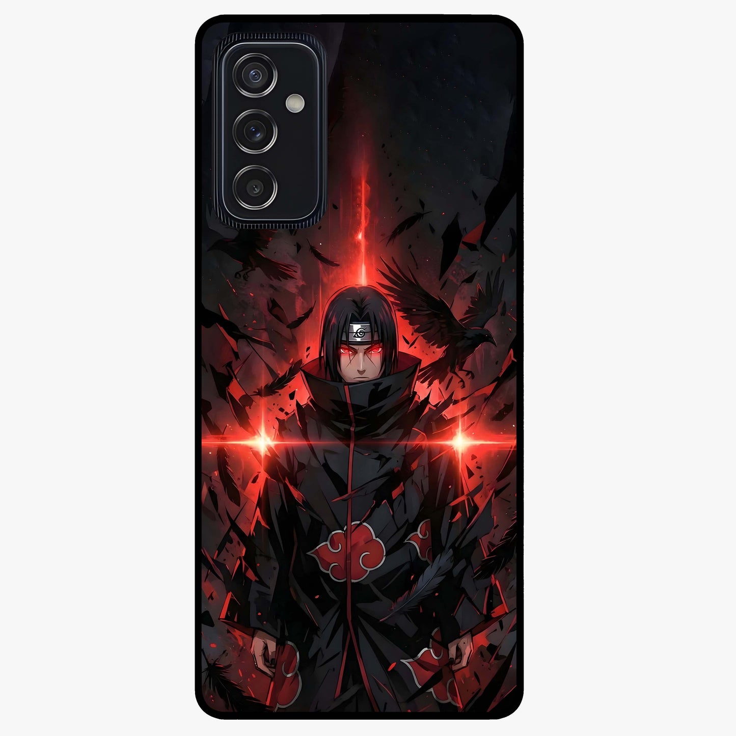 Focused Blade Discipline Glass Case showing flat back view with warrior sword themed artwork and glossy glass finish.