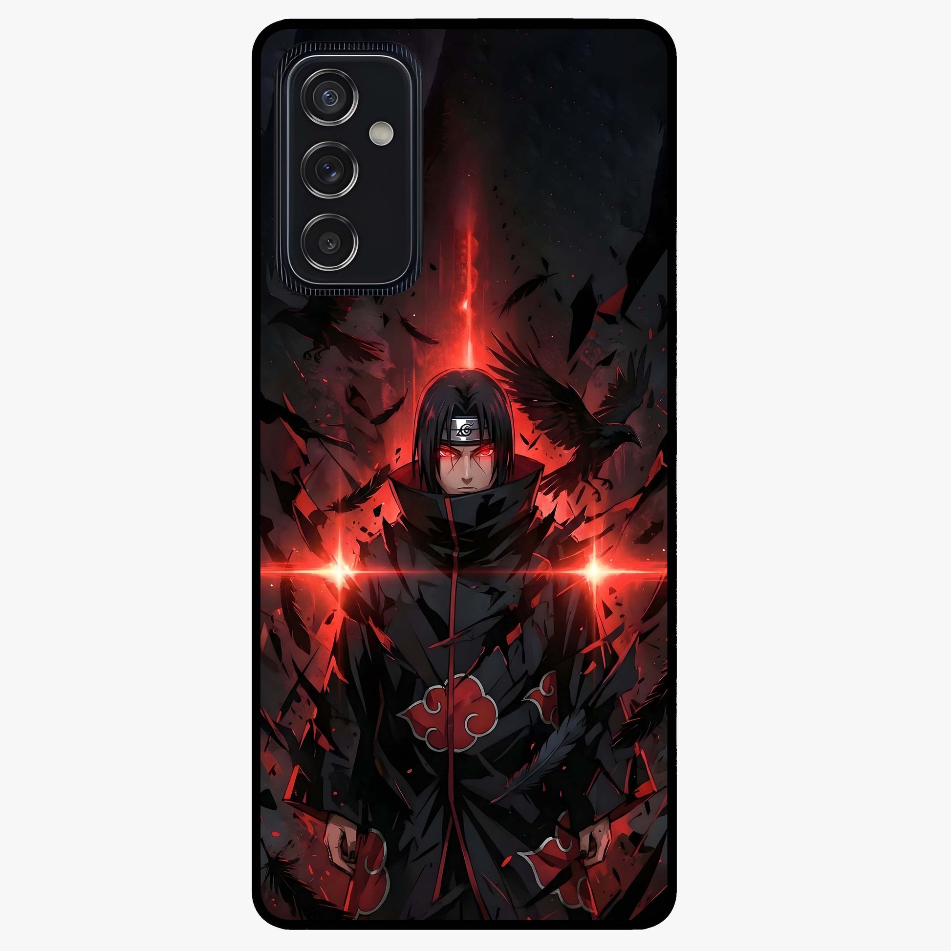 Focused Blade Discipline Glass Case showing flat back view with warrior sword themed artwork and glossy glass finish.